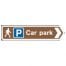 Brown car park sign with symbols